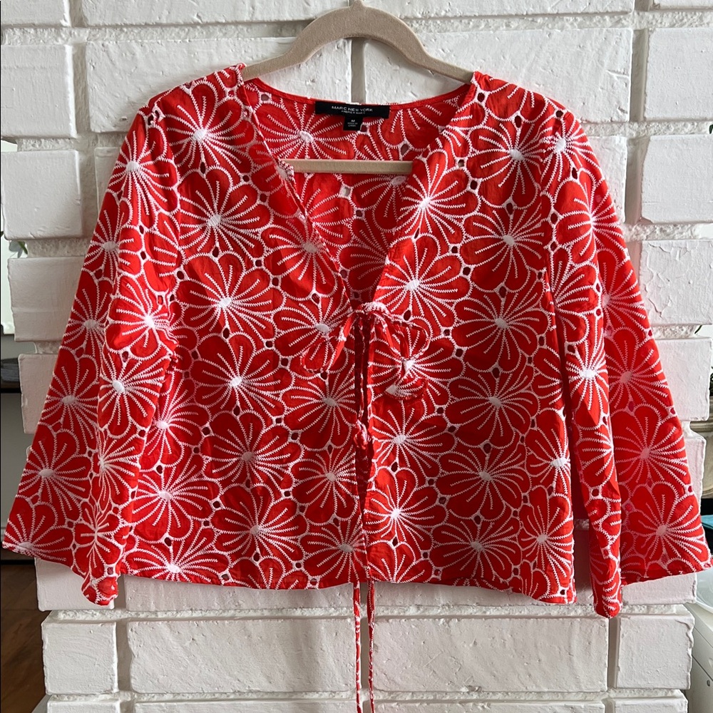 Marc New York Red and White Floral Blouse
